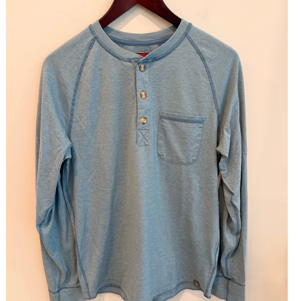 The North Face Mens Blue Heathered Long Sleeve Henley Shirt Size M Pocket Raglan